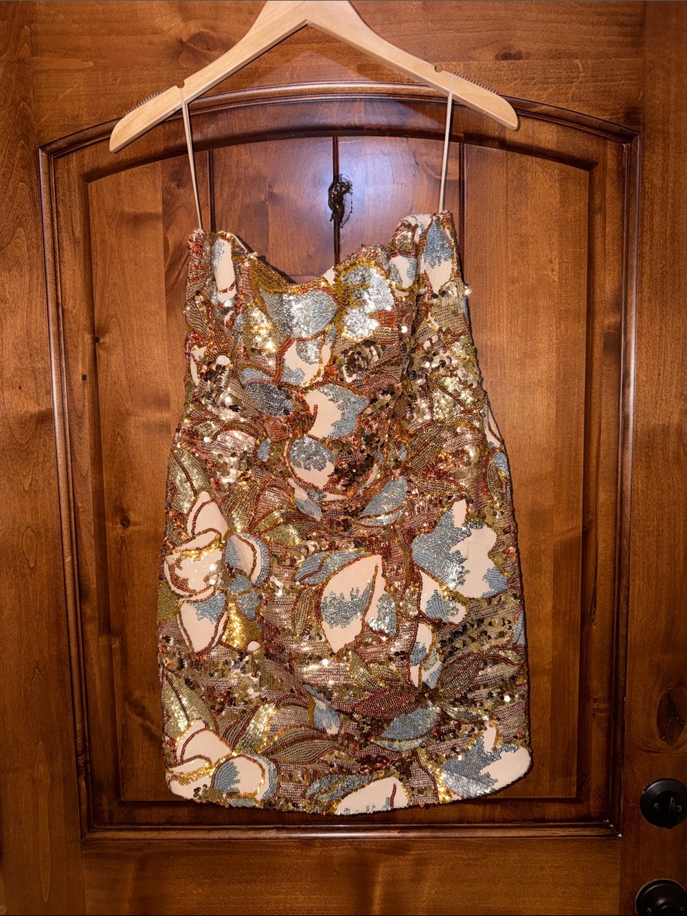 Sequin Floral Mini Dress with Gold and Ivory Accents